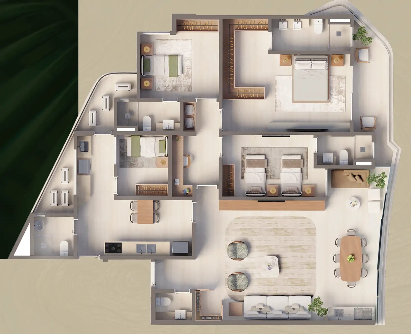Planta humanizada do apartamento tipo 1