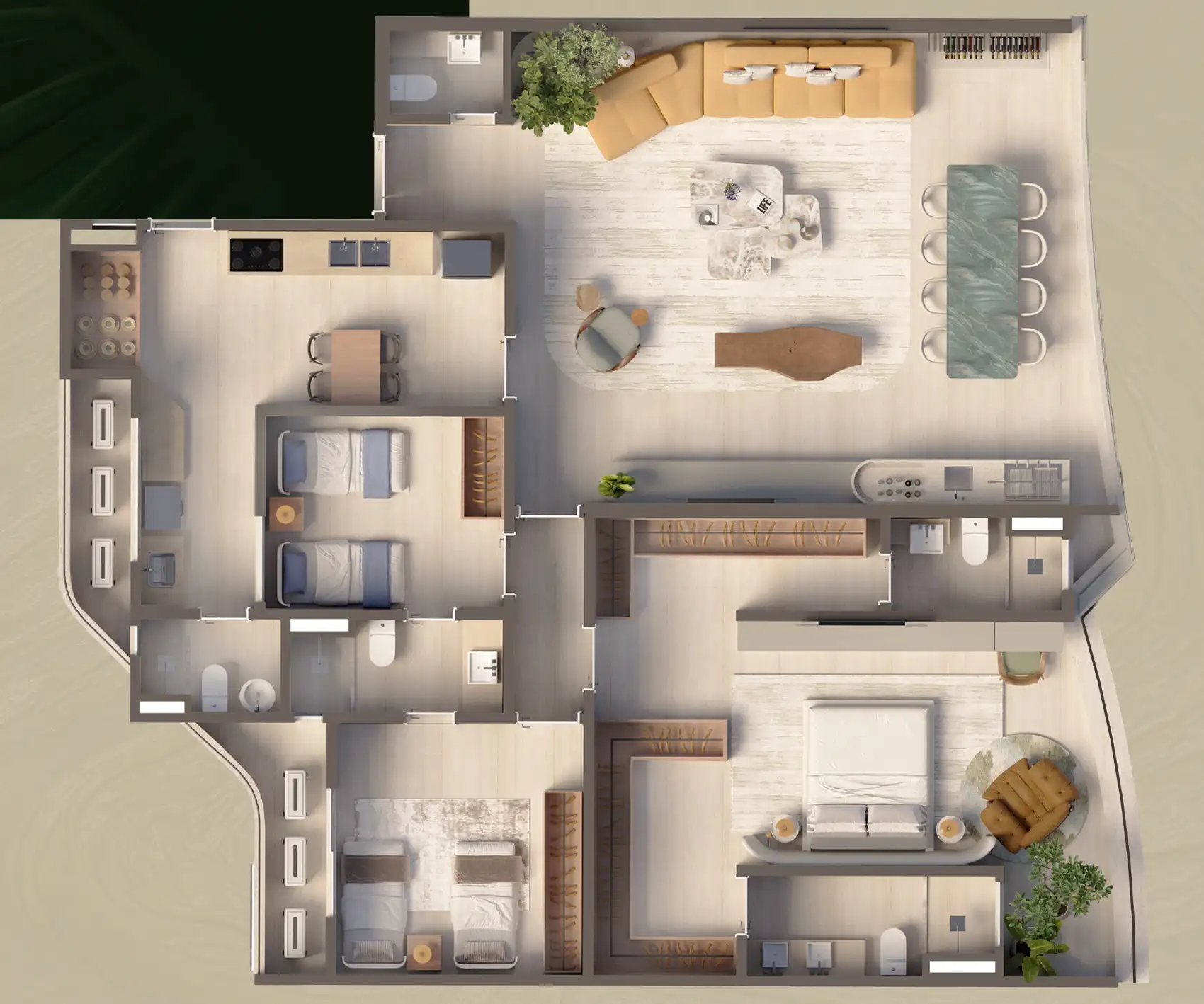 Planta humanizada do apartamento tipo 2